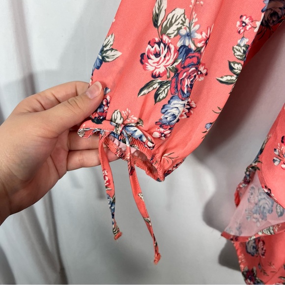 No Comment Peach Orange Floral Off The Shoulder Tie Detail Plus Size Top 3X - Picture 2 of 5